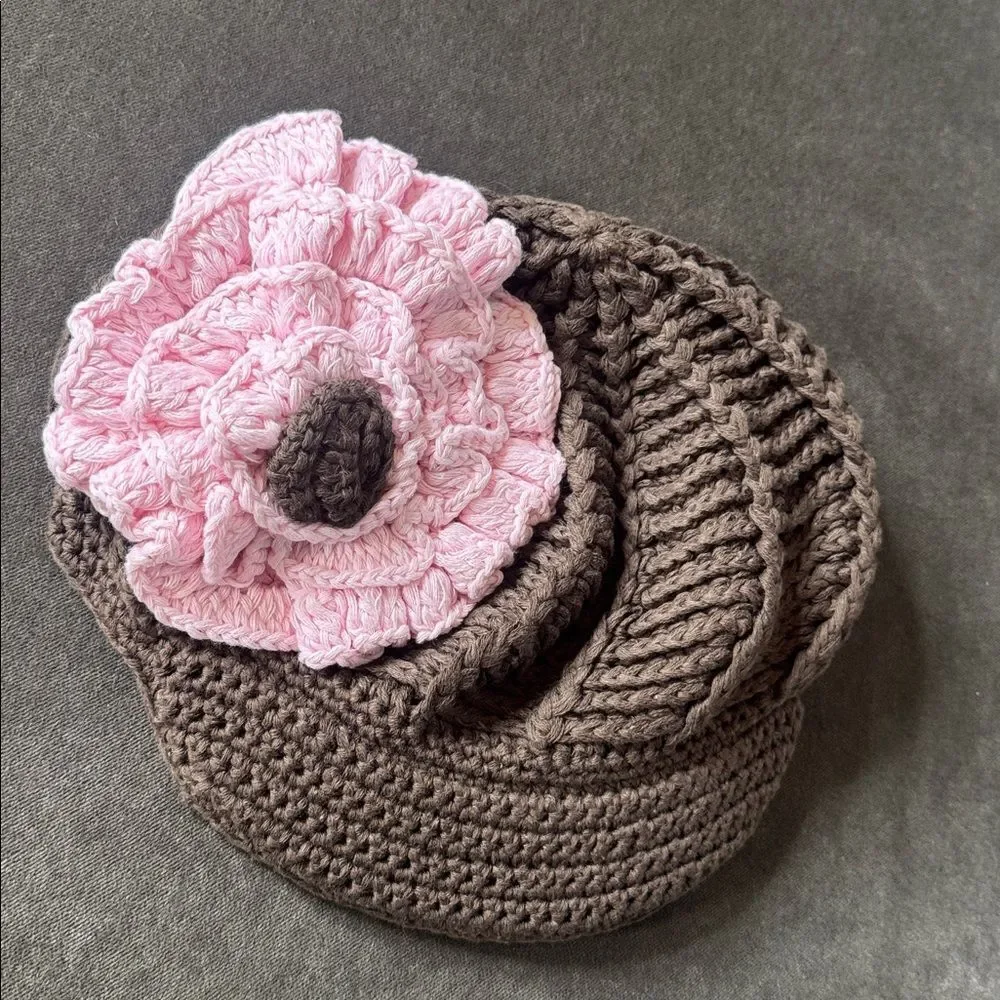 Daisy Baby Girls Frannie Brown Hat Pink Peony & Visor 100% Cotton 2-8 years NEW